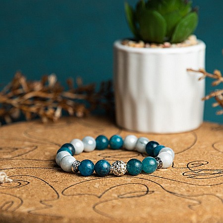 Anabela, bratara pietre semipretioase din Angelit Electroplate si Apatit Albastru, sfere de 8 mm [7]