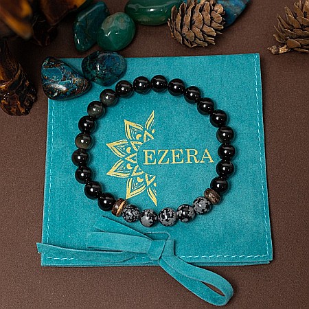 Arif, bratara barbati realizata manual din pietre semipretioase de Obsidian Negru si Obsidian SnowFlake [8]