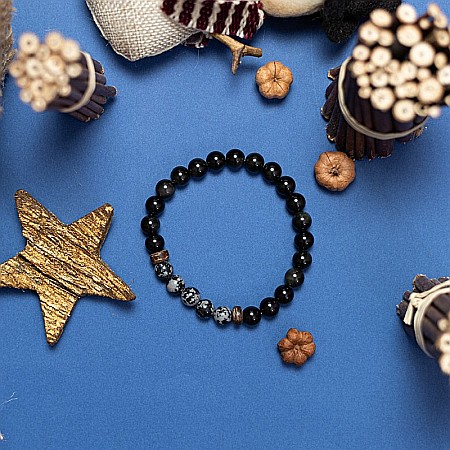 Arif, bratara barbati realizata manual din pietre semipretioase de Obsidian Negru si Obsidian SnowFlake [7]