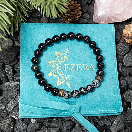 Bratari elastice barbati - Arif, bratara barbati realizata manual din pietre semipretioase de Obsidian Negru si Obsidian SnowFlake