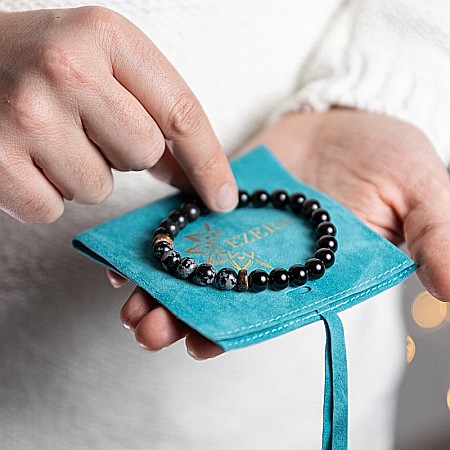 Arif, bratara barbati realizata manual din pietre semipretioase de Obsidian Negru si Obsidian SnowFlake [1]