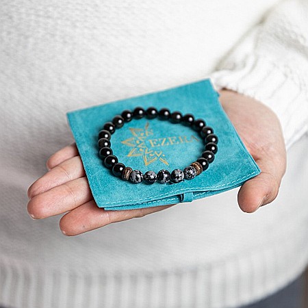 Arif, bratara barbati realizata manual din pietre semipretioase de Obsidian Negru si Obsidian SnowFlake [5]