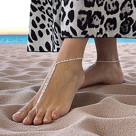 Barefoot bratari picior elegante pentru plaja cu zircon, argint si miyuki [1]