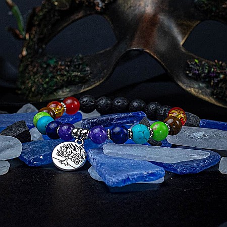 Bratara 7 Chakre aromaterapie ”THALIA” cu Pietre Vulcanice (din Lava) si Accesoriu Copacul Vietii [4]