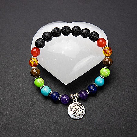 Bijuterii Agat - Bratara 7 Chakre aromaterapie ”THALIA” cu Pietre Vulcanice (din Lava) si Accesoriu Copacul Vietii