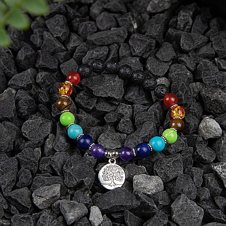 Bratara 7 Chakre aromaterapie ”THALIA” cu Pietre Vulcanice (din Lava) si Accesoriu Copacul Vietii [3]