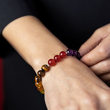 Bratara 7 Chakre Nina din cristale de Ametist, Lapis Lazuli, Angelit, Amazonit, Citrin, Ochi de Tigru si Jad Rosu [5]