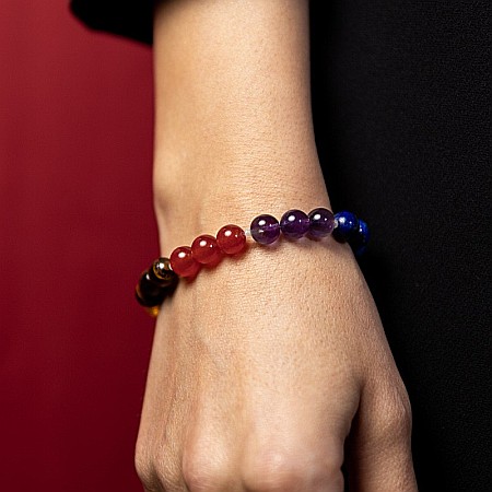 Bratara 7 Chakre Nina din cristale de Ametist, Lapis Lazuli, Angelit, Amazonit, Citrin, Ochi de Tigru si Jad Rosu [2]