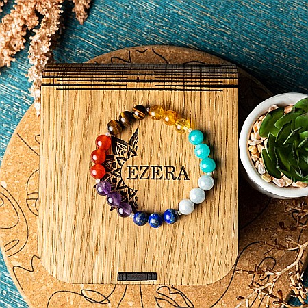 Bijuterii Amazonit - Bratara 7 Chakre Nina din cristale de Ametist, Lapis Lazuli, Angelit, Amazonit, Citrin, Ochi de Tigru si Jad Rosu