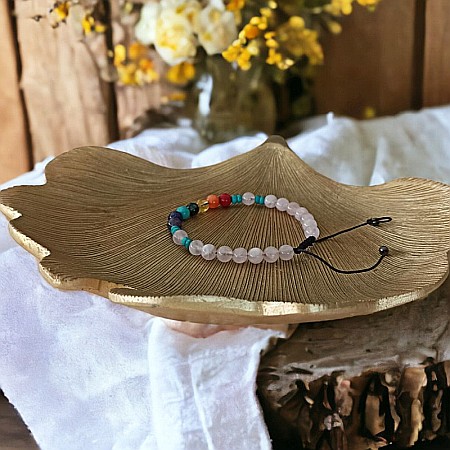 Bratara 7 Chakre Olea cu snur din cristale naturale Cuart Roz de Madagascar 6mm [3]