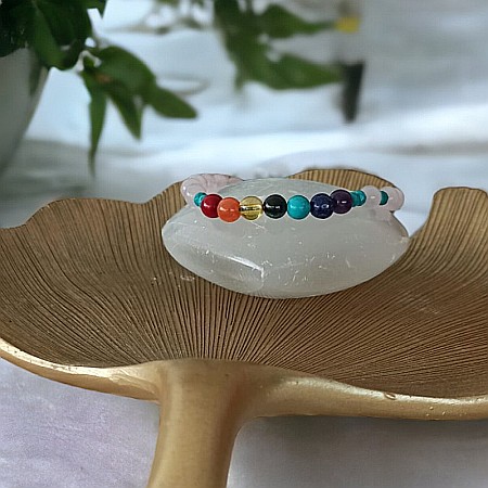 Bratara 7 Chakre Olea cu snur din cristale naturale Cuart Roz de Madagascar 6mm [2]