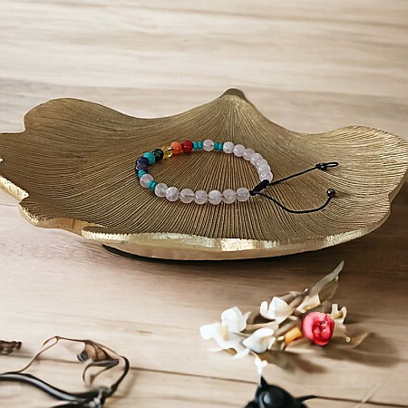 Bratara 7 Chakre Olea cu snur din cristale naturale Cuart Roz de Madagascar 6mm [5]