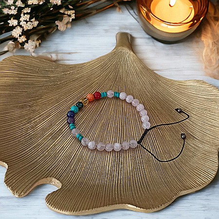 Bratara 7 Chakre Olea cu snur din cristale naturale Cuart Roz de Madagascar 6mm [6]