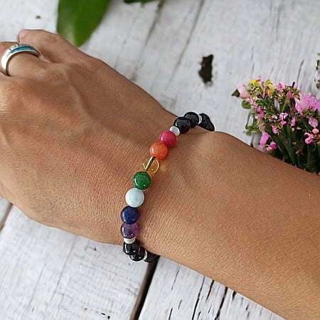 Bijuterii Acvamarin - Bratara 7 Chakre Sandina cu snur din cristale naturale 6mm