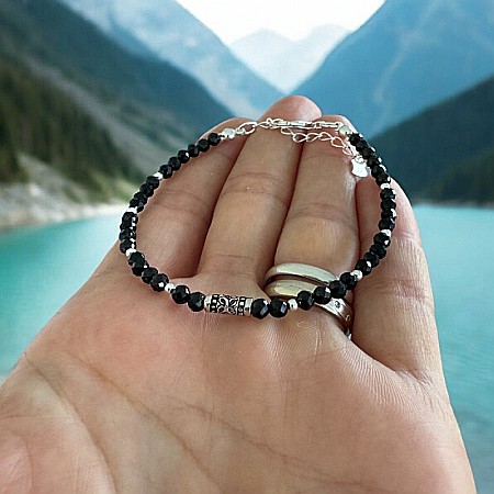 Negru - Bratara argint handmade dama Chiara cu cristale de Spinel Negru ❤️