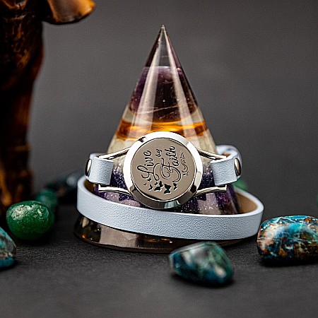 Bratara Aromaterapie, Curea din Piele Ecologica Bleu, Dubla, Live by Faith [7]