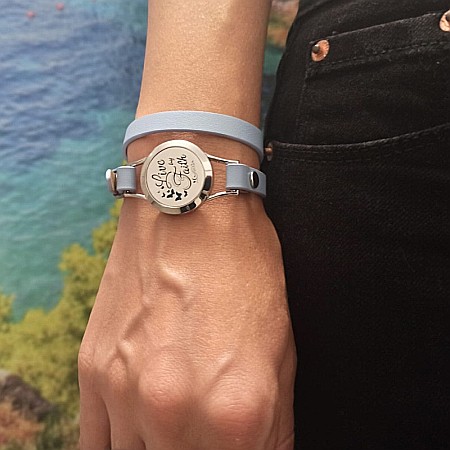 Bratara Aromaterapie, Curea din Piele Ecologica Bleu, Dubla, Live by Faith [3]