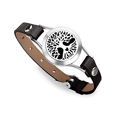 Bratara aromaterapie pentru uleiuri esentiale - Bratara Aromaterapie, Curea din Piele Ecologica, Maro, Simpla, cu Model Tree of Life Heart