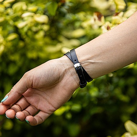 Bratara Aromaterapie, Curea din Piele Ecologica, Neagra, Dubla, cu Model Mandala [2]