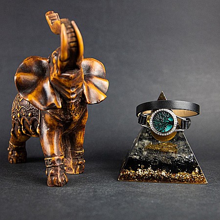 Bratara Aromaterapie, Curea din Piele Ecologica, Neagra, Dubla, cu Model Tree of Life Zircon [6]