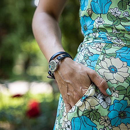 Bratara Aromaterapie, Curea din Piele Ecologica, Neagra, Dubla, cu Model Tree of Life Zircon [5]