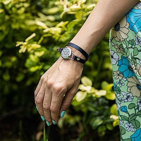 Bratara Aromaterapie, Curea din Piele Ecologica, Neagra, Dubla, cu Model Mandala [1]