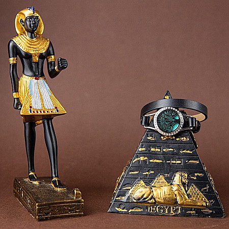 Bratara Aromaterapie, Curea din Piele Ecologica, Neagra, Dubla, cu Model Tree of Life Zircon [3]