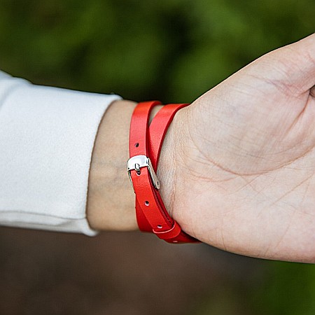 Bratara Aromaterapie, Curea din Piele Ecologica, Rosie, Dubla, cu Model Mandala Flower cu Zircon [2]