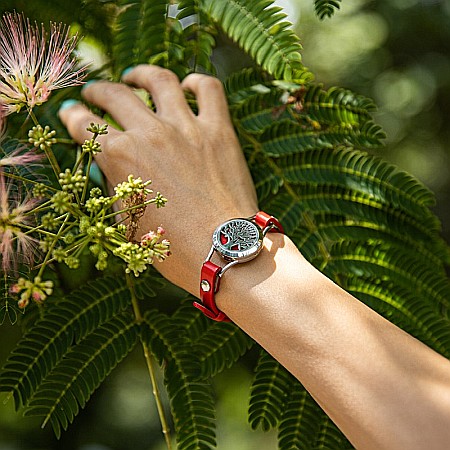 Bratara Aromaterapie, Curea din Piele Ecologica, Rosie, Simpla, cu Model Tree of Life [1]