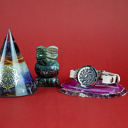 Bratara Aromaterapie, Curea din Piele Ecologica, Roz, Simpla, cu Model Mandala Vibes [6]