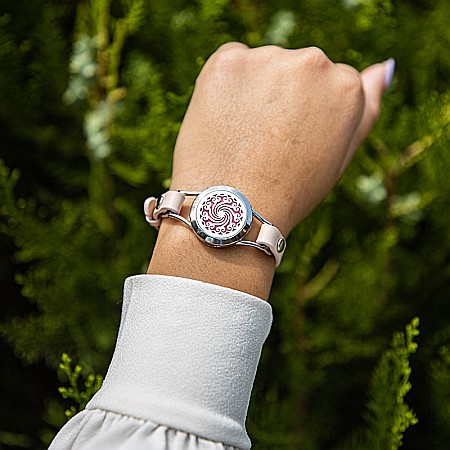 Bratara Aromaterapie, Curea din Piele Ecologica, Roz, Simpla, cu Model Mandala Vibes [1]