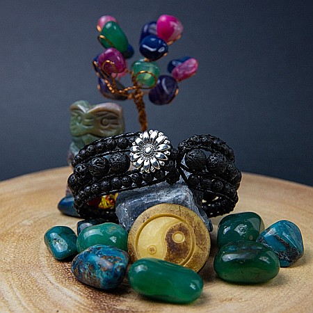 Bratara aromaterapie, difuzor uleiuri esentiale ”ARIADNE” 3 straturi din Pietre de Lava, 7 Chakre si Piele Vintage [5]