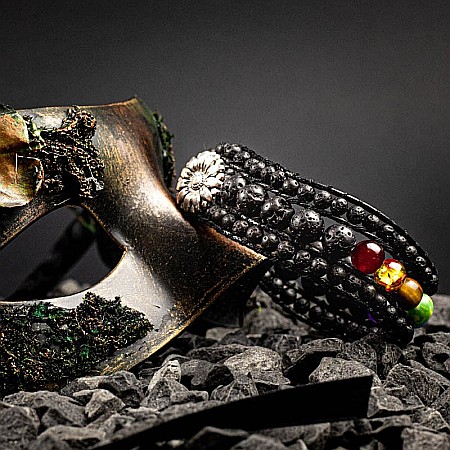 Bratara aromaterapie, difuzor uleiuri esentiale ”ARIADNE” 3 straturi din Pietre de Lava, 7 Chakre si Piele Vintage [1]