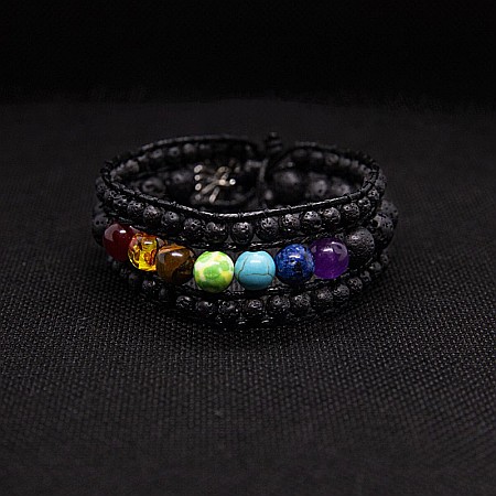 Bratara aromaterapie, difuzor uleiuri esentiale ”ARIADNE” 3 straturi din Pietre de Lava, 7 Chakre si Piele Vintage [2]