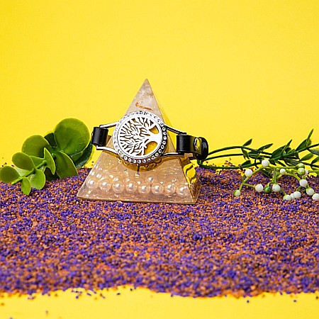 Bratara Aromaterapie Uleiuri Esentiale, Curea din Piele Ecologica, Neagra, Simpla, cu Model Tree of Life cu Zircon [3]