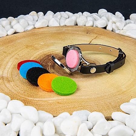 Bratara Aromaterapie Uleiuri Esentiale, Curea din Piele Ecologica, Neagra, Simpla, cu Model Tree of Life cu Zircon [4]