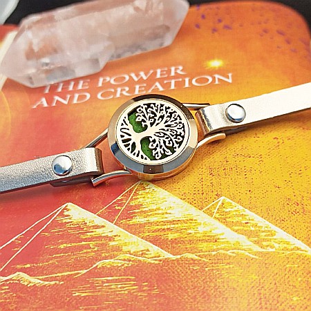 Bratara Aromaterapie Uleiuri Esentiale, Curea din Piele Ecologica, Aurie, Dubla, cu Medalion Copacul Vietii Rose Gold [9]