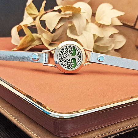 Bratara Aromaterapie Uleiuri Esentiale, Curea din Piele Ecologica, Aurie, Dubla, cu Medalion Copacul Vietii Rose Gold [5]