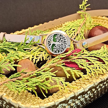 Bratara Aromaterapie Uleiuri Esentiale, Curea din Piele Ecologica, Aurie, Dubla, cu Medalion Copacul Vietii Rose Gold [8]