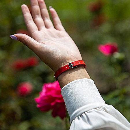 Bratara Aromaterapie Uleiuri Esentiale, Curea din Piele Ecologica, Rosie, Simpla, cu Model Mandala Flower cu Zircon [2]