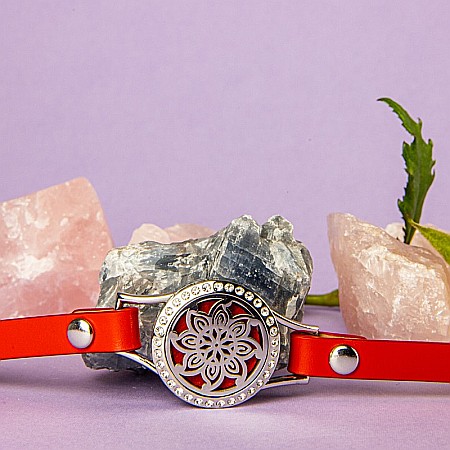 Bratara Aromaterapie Uleiuri Esentiale, Curea din Piele Ecologica, Rosie, Simpla, cu Model Mandala Flower cu Zircon [4]