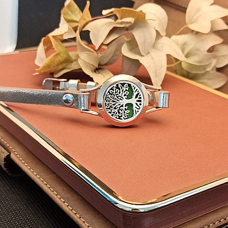 Bratara Aromaterapie Uleiuri Esentiale, Curea din Piele Ecologica, Aurie, Dubla, cu Medalion Copacul Vietii Rose Gold [6]