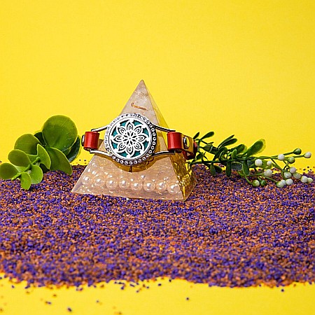 Bratara Aromaterapie Uleiuri Esentiale, Curea din Piele Ecologica, Rosie, Simpla, cu Model Mandala Flower cu Zircon [3]