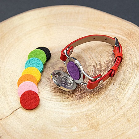 Bratara Aromaterapie Uleiuri Esentiale, Curea din Piele Ecologica, Rosie, Simpla, cu Model Mandala Flower cu Zircon [8]