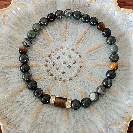 Bratara barbati Adri cu cristale de Jasp Verde si Ochi de Tigru cu accesorii din inox [2]