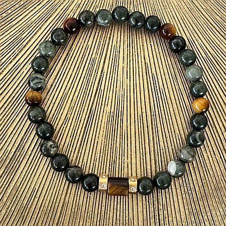 Bratara barbati Adri cu cristale de Jasp Verde si Ochi de Tigru cu accesorii din inox [8]