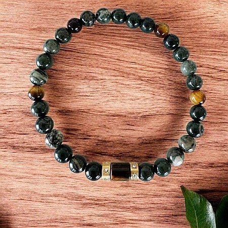 Bratara barbati Adri cu cristale de Jasp Verde si Ochi de Tigru cu accesorii din inox [6]