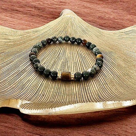 Bratara barbati Adri cu cristale de Jasp Verde si Ochi de Tigru cu accesorii din inox [4]