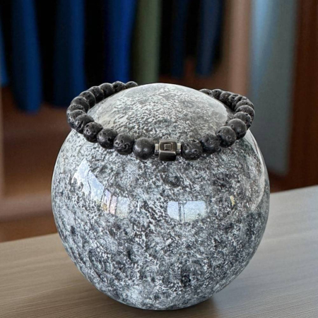 Bratara barbati ajustabila pe snur Cian din pietre de lava cu charm inox [5]