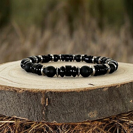 Bratari elastice barbati - Bratara Barbati Alam din cristale de Onix Negru si Agat cu inox